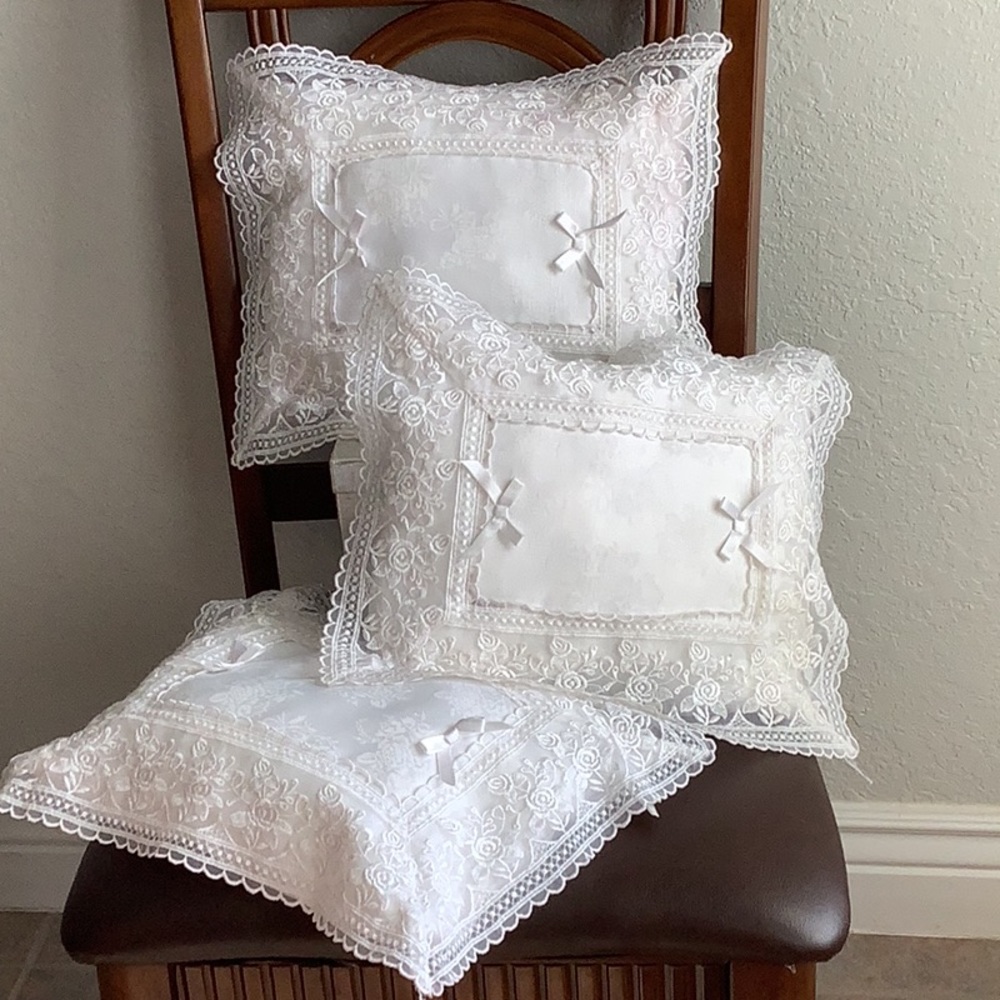 Elegant White Lace Accent Pillows